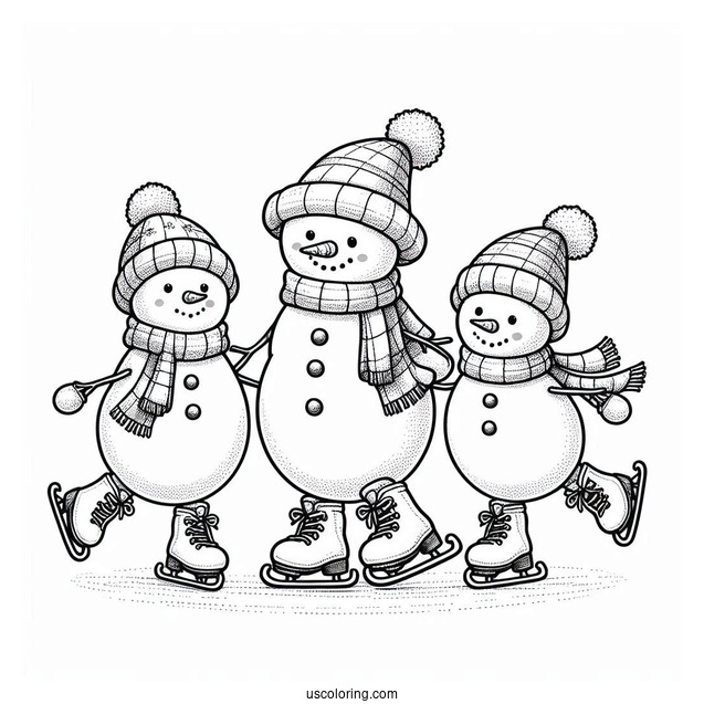 Three Snowmen Ice Skating During Christmas