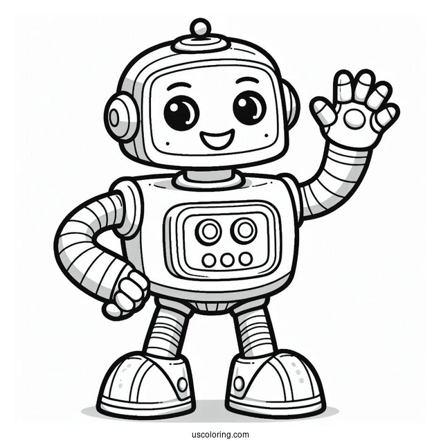 Cartoon Robot Smiling And Waving Coloring Page For Preschoolers