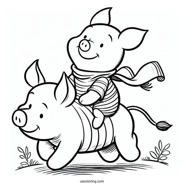 Piglet Coloring Page Riding On Winnie The Pooh's Back