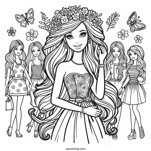 Barbie And Friends Coloring Sheet