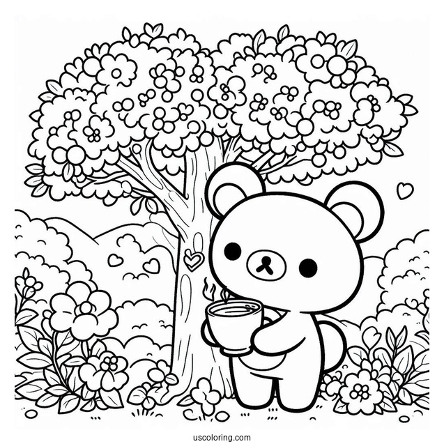 Rilakkuma Coloring Page Of Korilakkuma And Chairoikoguma On A Tree