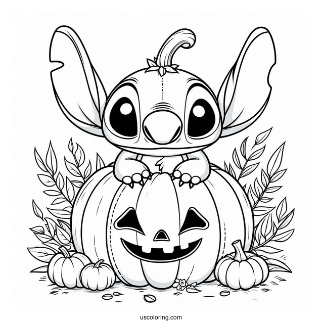 Pumpkin Coloring Page Of Cute Stitch Inside A Jack O Lantern For Kids