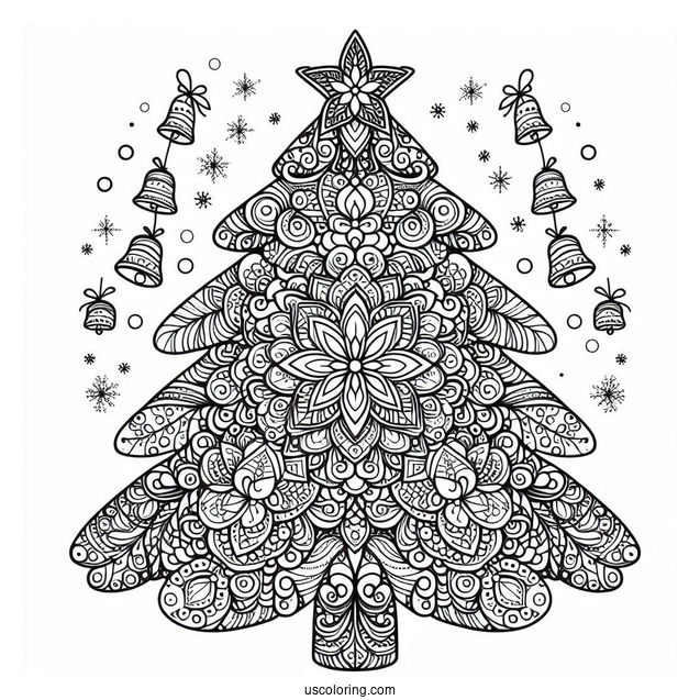Christmas Tree With Bells Christmas Mandala Coloring Page