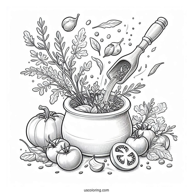 Ratatouille Coloring Page Dropping Herbs In A Pot For Kids