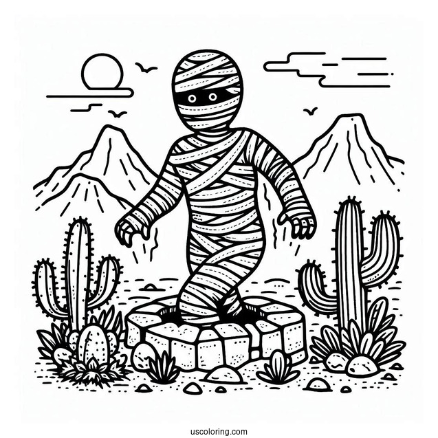Mummy Coloring Page Stumbling Out Of A Stone Tomb