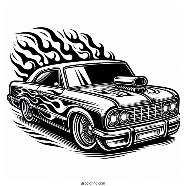 Lowrider Coloring Page With Flame Design For Kids