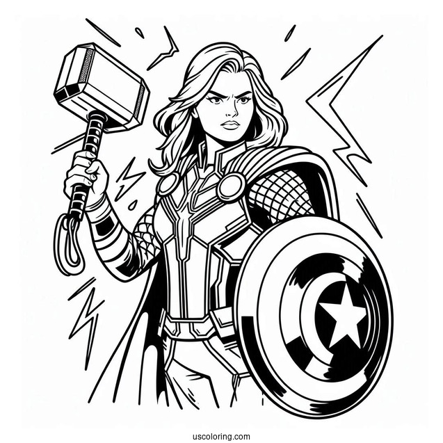 Captain America Holding Thors Hammer With Lightening