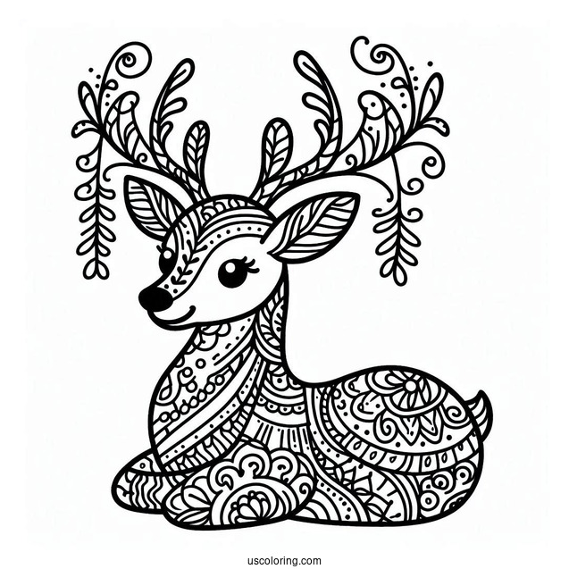 Aesthetic Reindeer Coloring Page For Adults