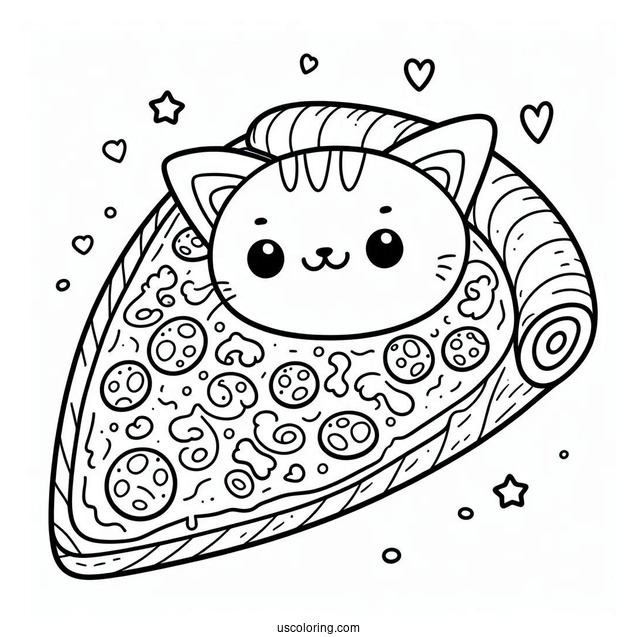 Cat Shaped Pizza Coloring Page