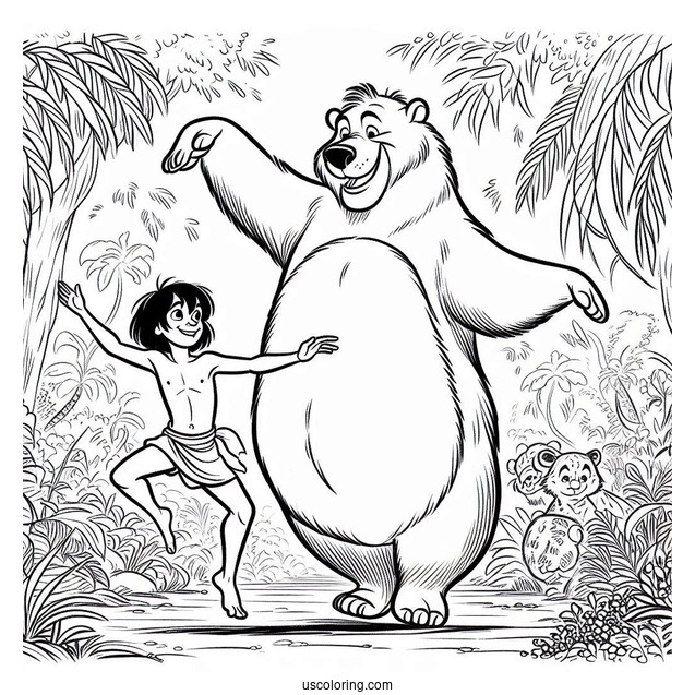 Jungle Book Coloring Page Of Mowgli And Baloo Dancing In The Jungle