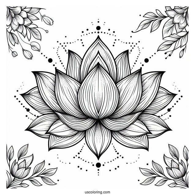 Blossoming Lotus Flower Mandala Coloring Page