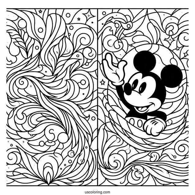 Mickey Mouse Fantasia Stained Glass Coloring Page For Kids