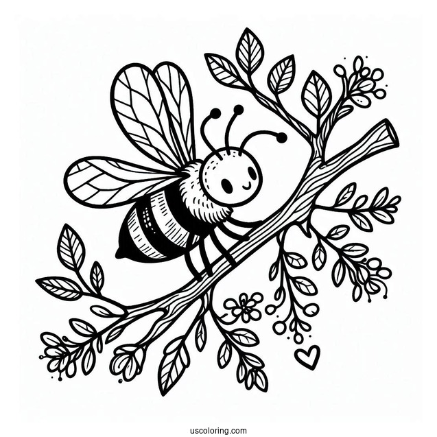 Bee Coloring Page Hanging Off A Tree Branch