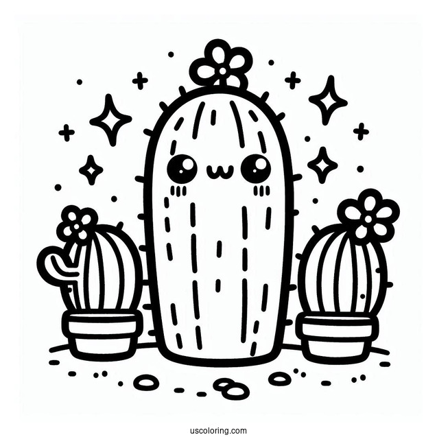 Easy Kawaii Cactus Coloring Page
