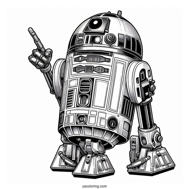 Detailed R2-D2 Coloring Page With C3PO