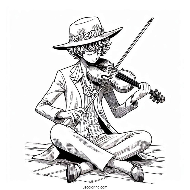 One Piece Coloring Page Of Brook Playing Violin