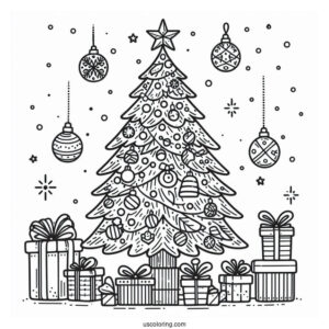 Christmas Tree With Presents And Ornaments To Color