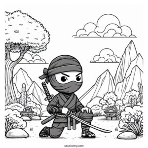 Seasoned Ninja In A Garden With Mountain Landscape