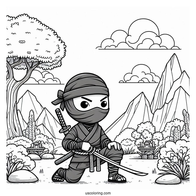 Seasoned Ninja In A Garden With Mountain Landscape