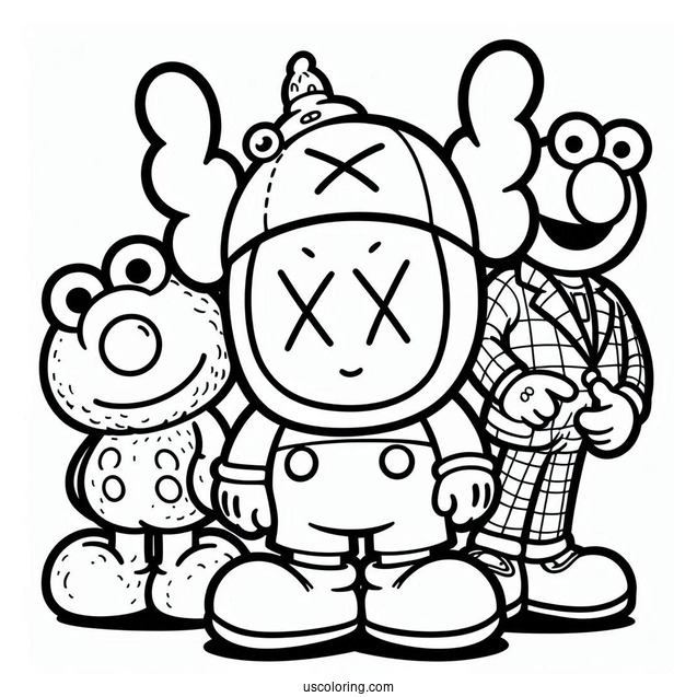 KAWS Coloring Page Astro Boy, Elmo, And Pinocchio For Kids