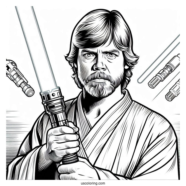 Luke Skywalker Holding Lightsaber Coloring In