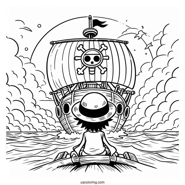 One Piece Coloring Page Of Straw Hat Pirates On Going Merry Ship