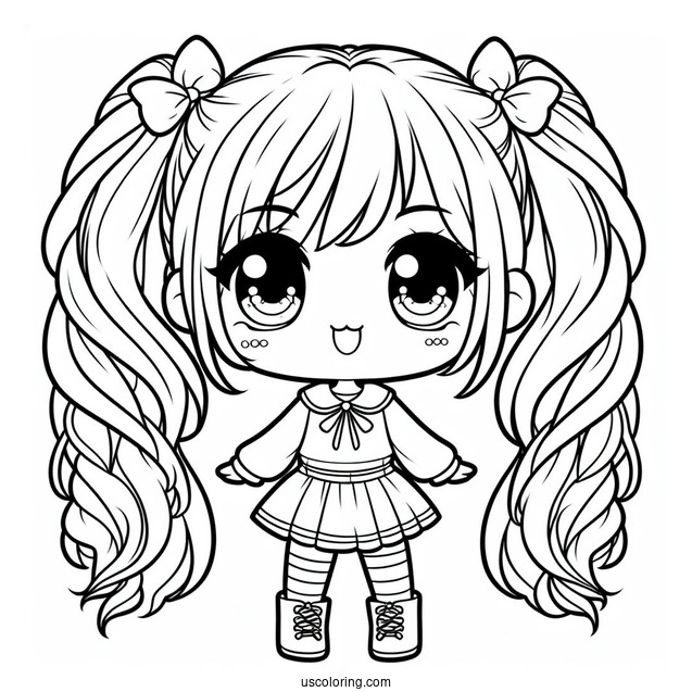 Kawaii Chibi Girl In Pigtails Coloring Sheet
