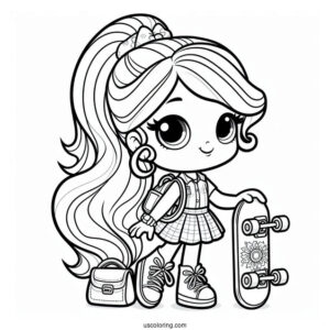 Easy Polly Pocket Coloring Page Holding Skateboard