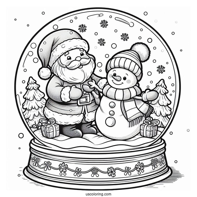 Santa And Snowman Snow Globe Coloring Page For Kids