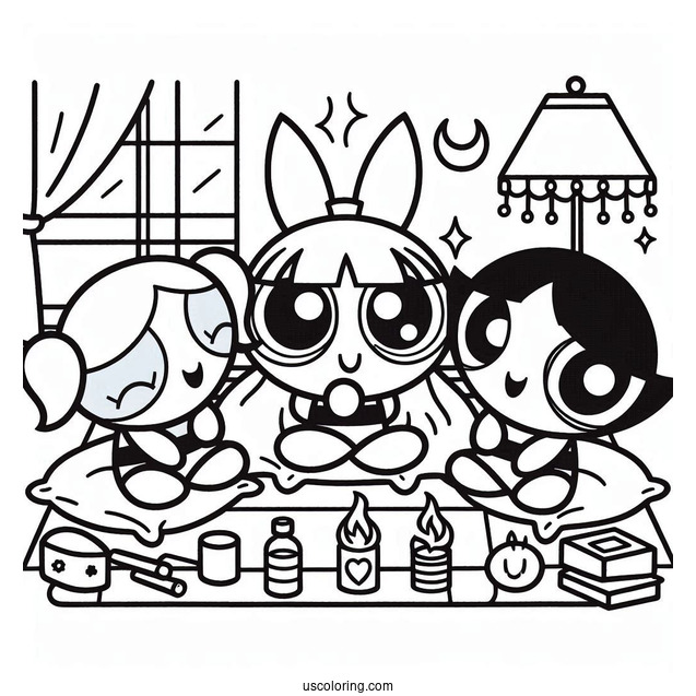 Coloring Page Of Powerpuff Girls Sleepover With Mojo