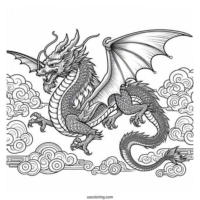Flying Chinese Dragon To Color