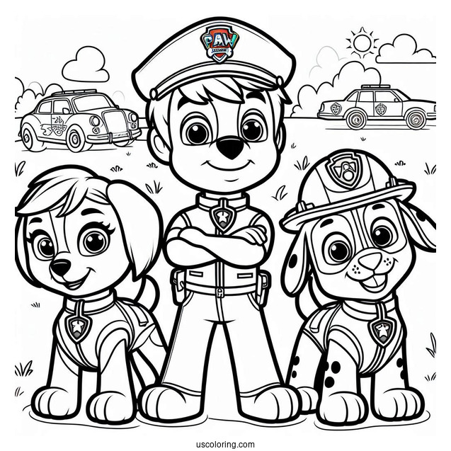 Chase, Skye And Marshall Coloring Page For Kids