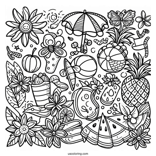 Full Page Summer Coloring Page Of Elements