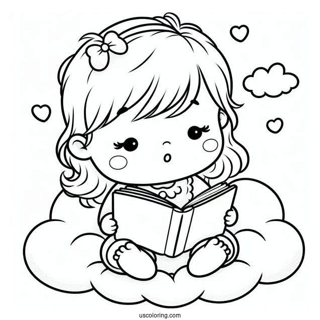 Adorable Baby Coloring Page Reading On A Cloud