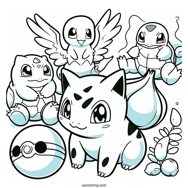 Bulbasaur Coloring Page Showing Togepi To Pikachu And Squirtle