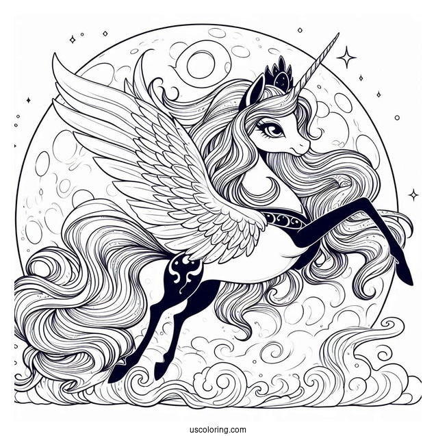 Princess Luna Coloring Page Rearing In Front Of Full Moon