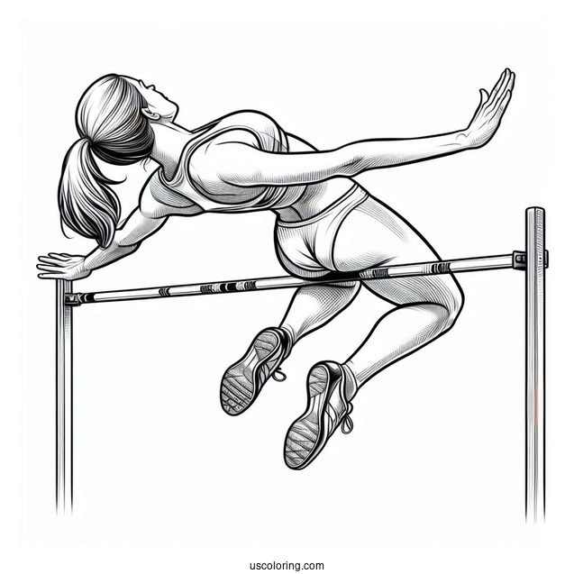 High Jump Olympics Coloring Page Of Competition With Woman Crossing Over Horizontal Bar