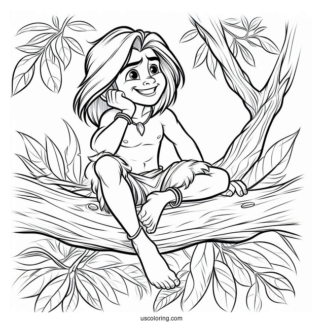 Tarzan Coloring Page Smiling While Sitting On A Tree Branch