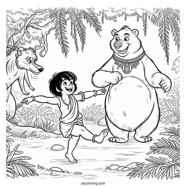 Jungle Book Coloring Page Of Mowgli And Baloo Dancing In The Jungle