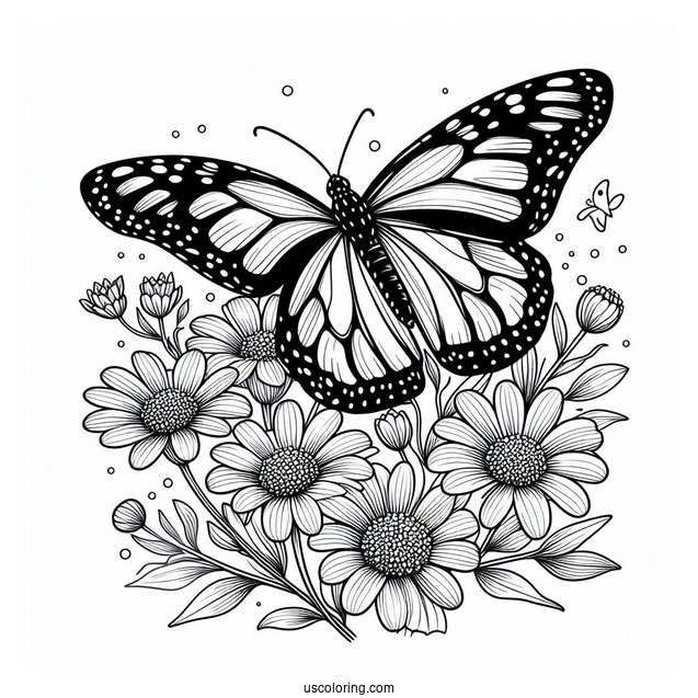 Monarch Butterfly Coloring Page Perched On Flowers