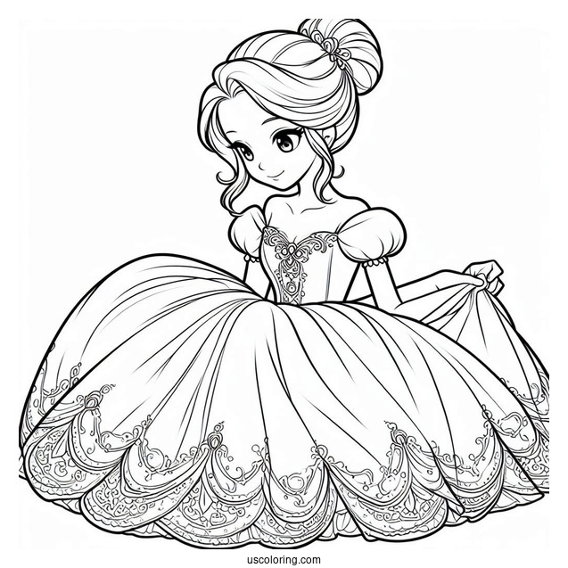 Easy Outline Of Cinderella To Color For Kids