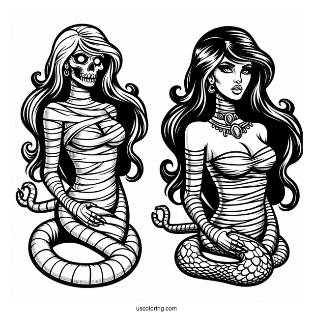 Evil Female Mummy Coloring Page With Serpent