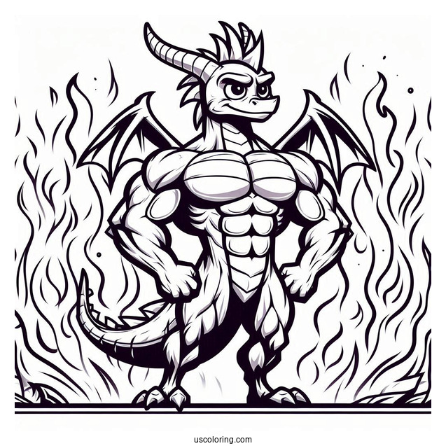 Muscular Sypro Coloring Page Standing In Front Of Flames