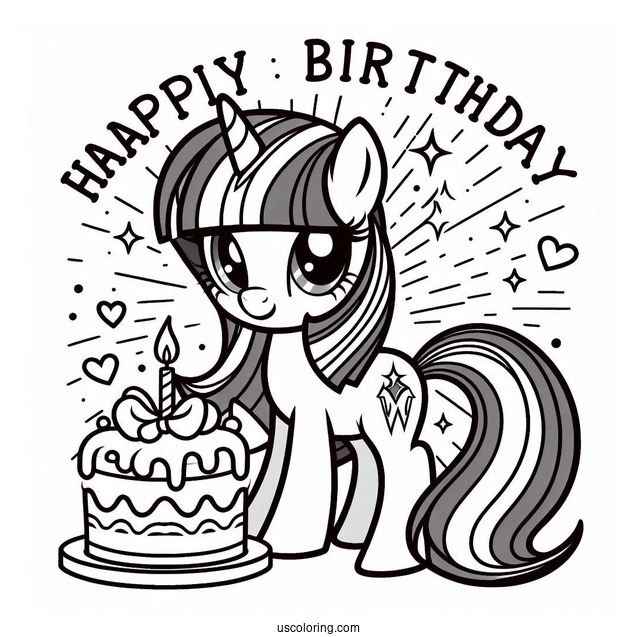 Happy Birthday Twilight Sparkle Coloring Sheet