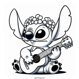 Elvis Stitch Playing Guitar Coloring Sheet