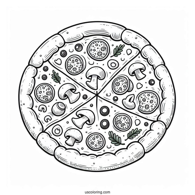 Pizza Slice With Mushrooms, Olives, And Salami