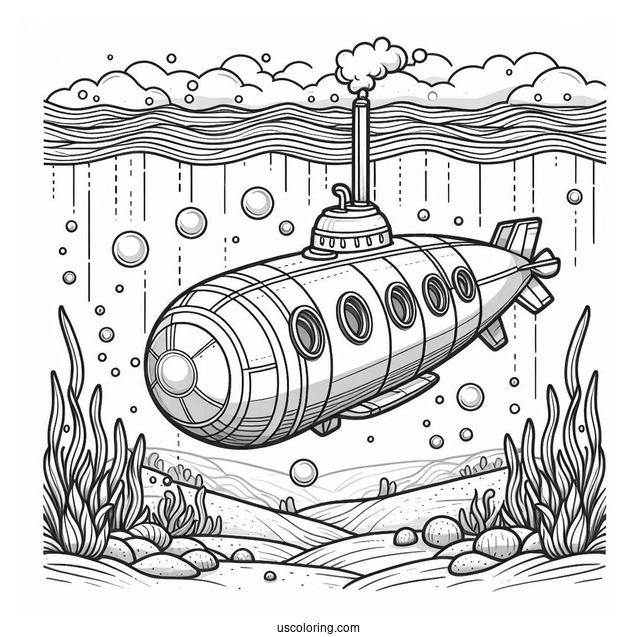 Pocket Submarine Coloring Page Descending To The Ocean Floor