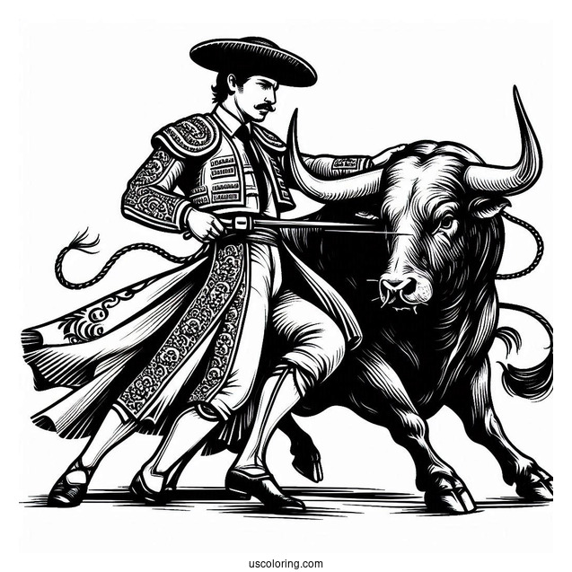 Matador With Fighting Bull Coloring In