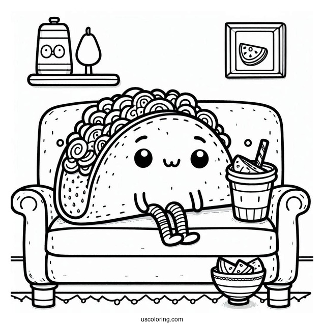 Taco Sitting On A Couch Coloring Sheet For Kids