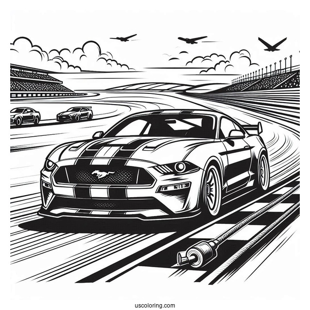 Mustang Race Car On Track To Color